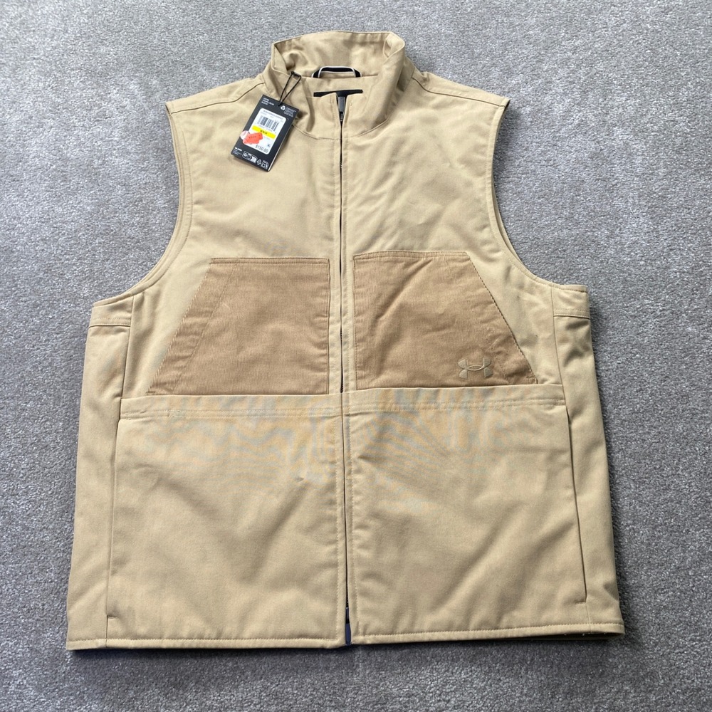 Under Armour Storm Utility Vest Mens Medium Tan Canvas Corduroy Quilted 6000881